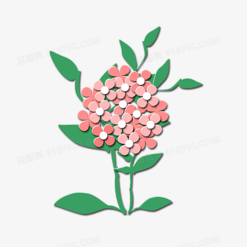 矢量花卉绣球植物剪纸元素