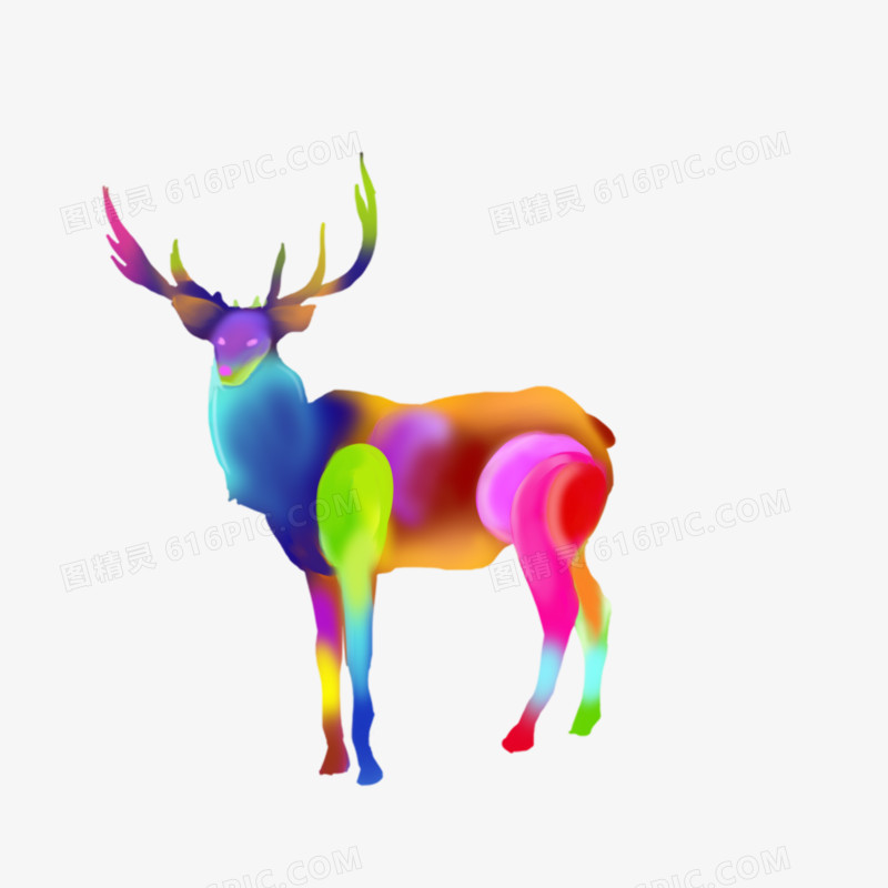 手绘梦幻光感雄鹿素材