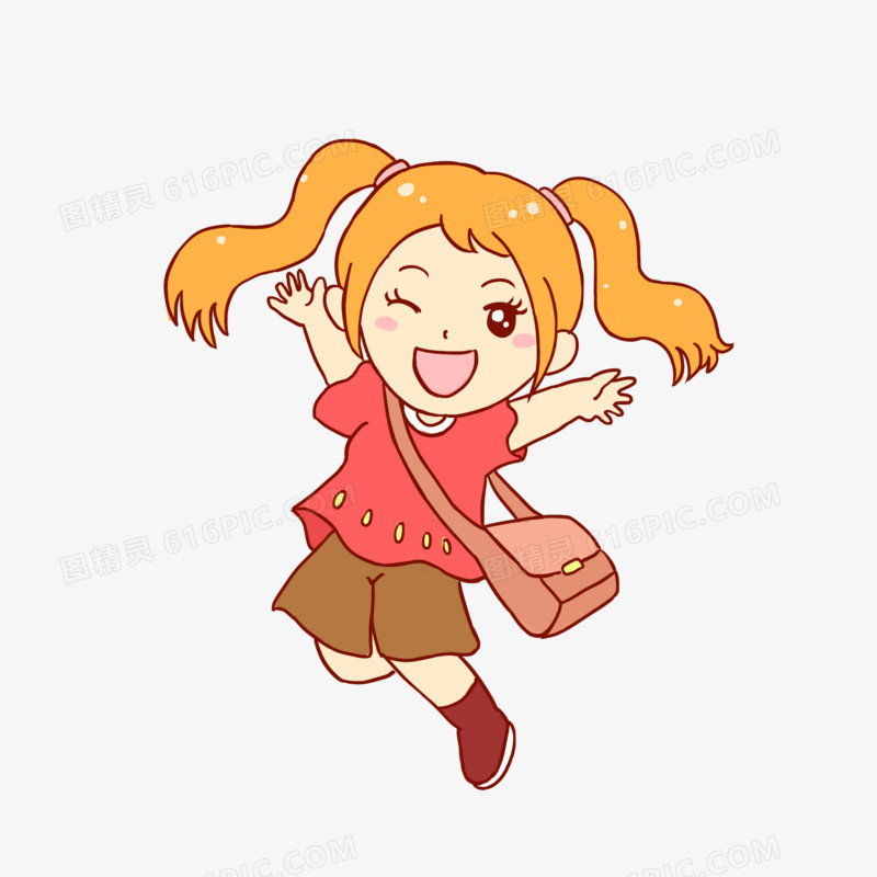 开学季女孩上学手绘卡通元素