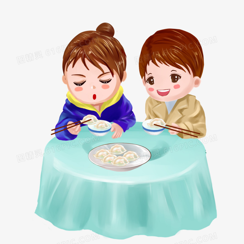 手绘立冬冬至吃饺子素材