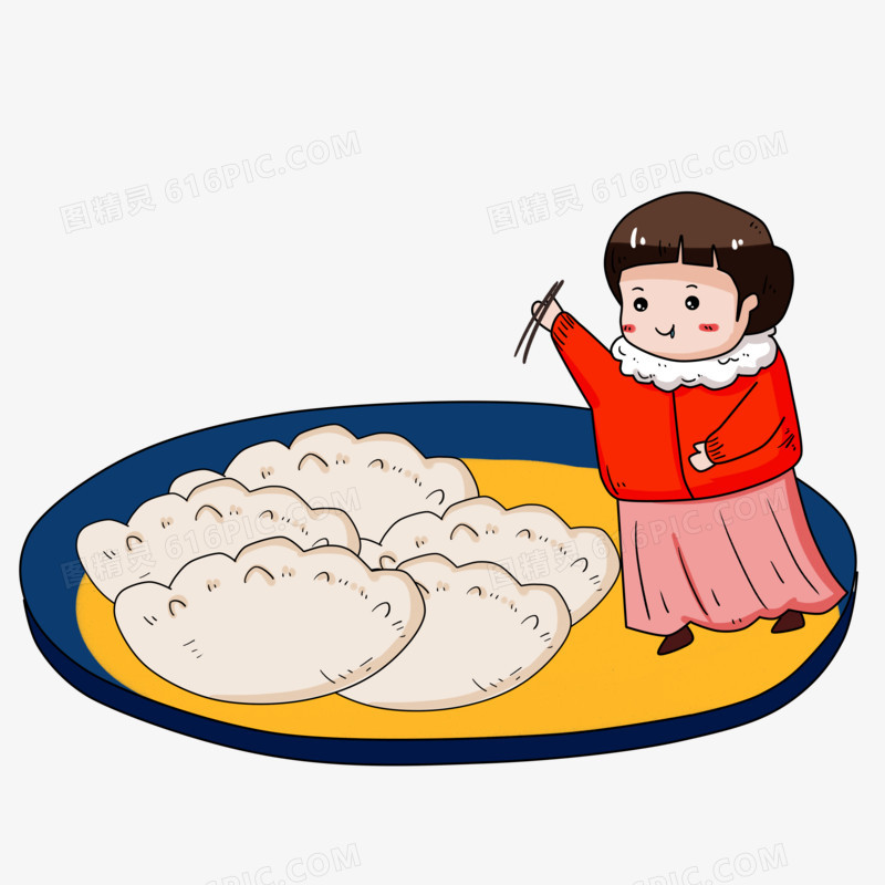 冬至吃饺子的女孩插画