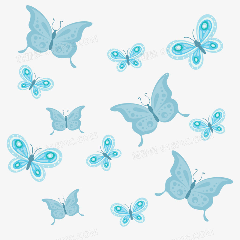 蓝色纷飞的卡通蝴蝶