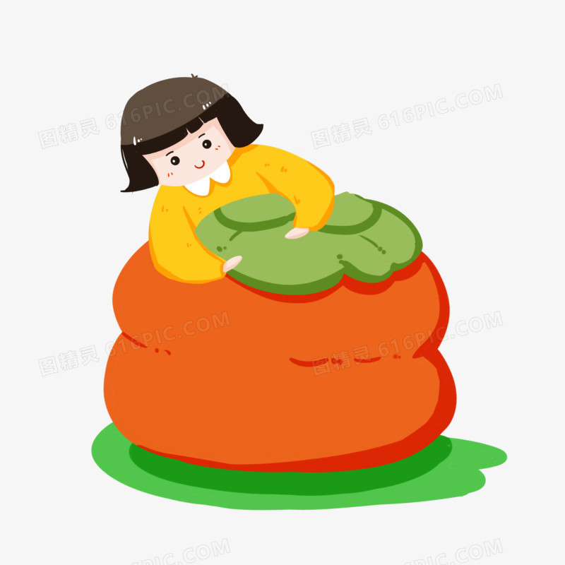 霜降抱着柿子的女孩