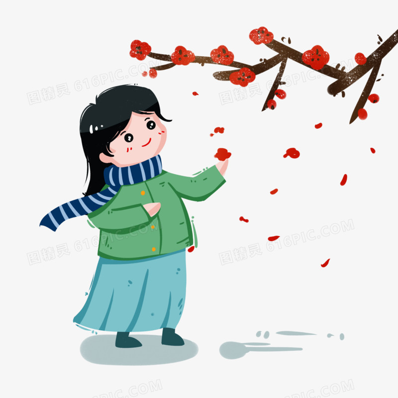 梅花树下的女孩插画