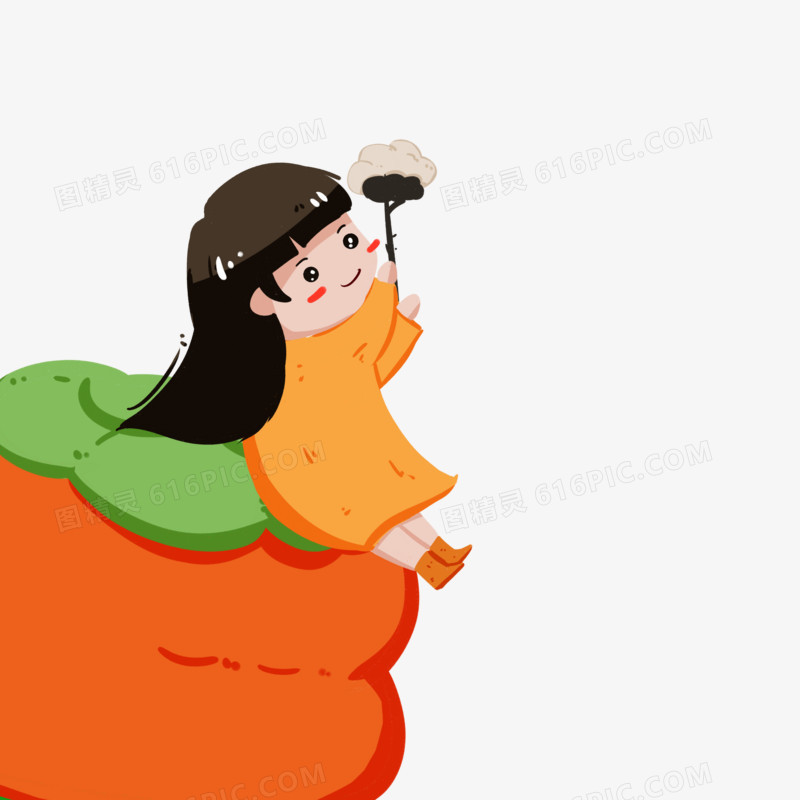 霜降节气柿子与女孩