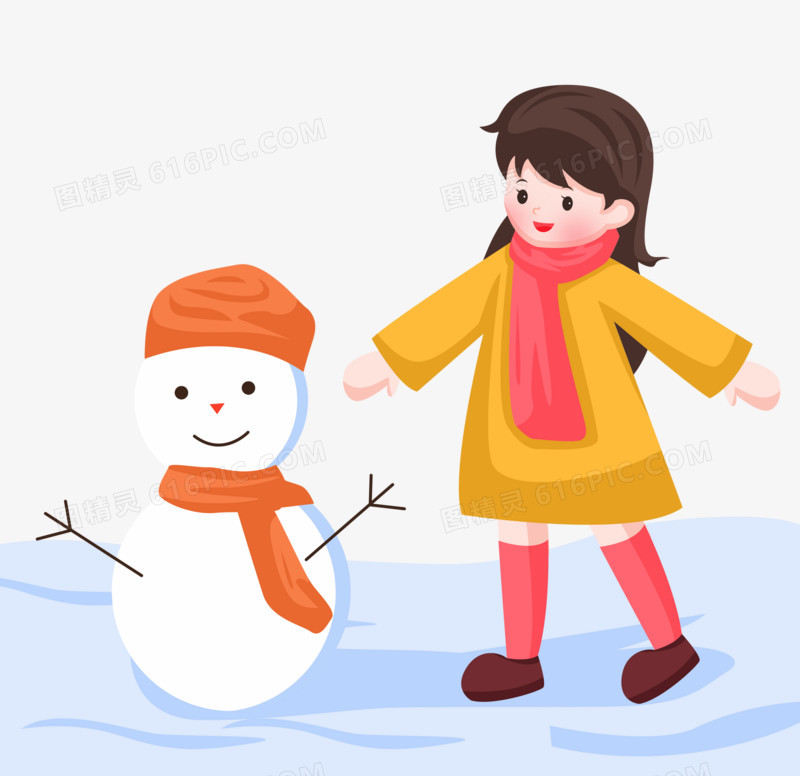 冬至之手绘卡通女孩玩雪人
