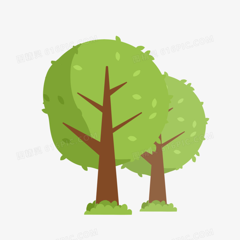 两棵绿色粗壮的大树