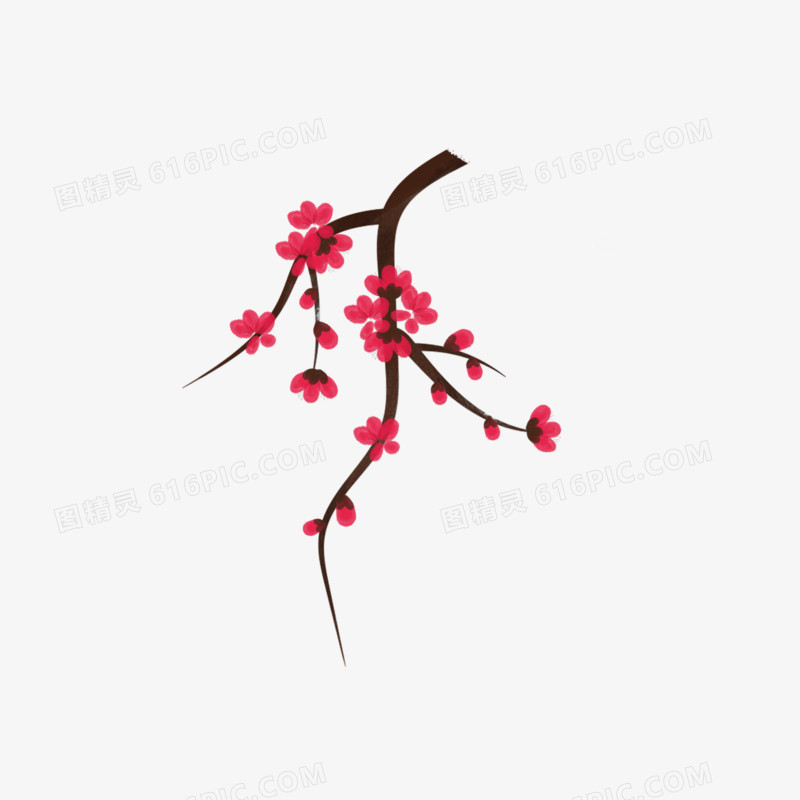 红色中国风水墨冬季植物红梅梅花花朵png免抠