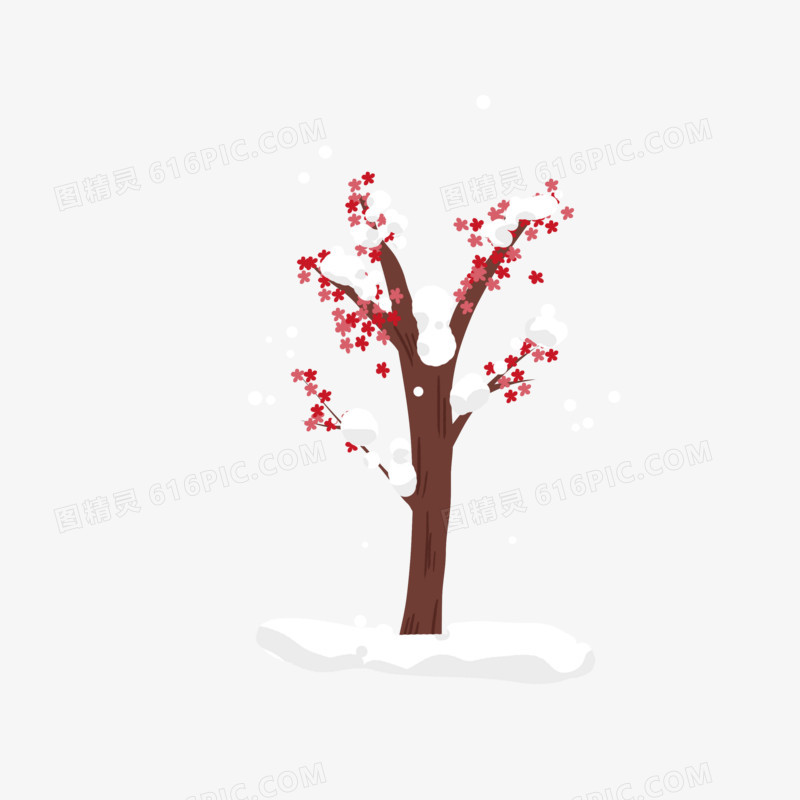 冬天落雪腊梅花朵植物树木雪堆雪花免抠元素