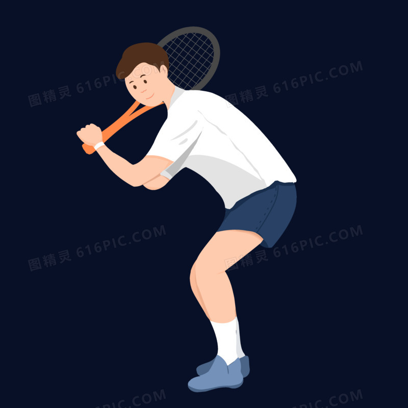 卡通人物运动打网球手绘插画