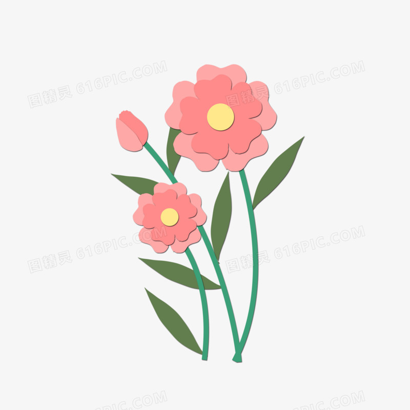 矢量剪纸卡通粉色花朵植物免抠元素