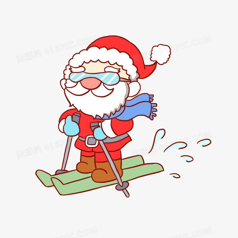 圣诞老人滑雪手绘卡通元素