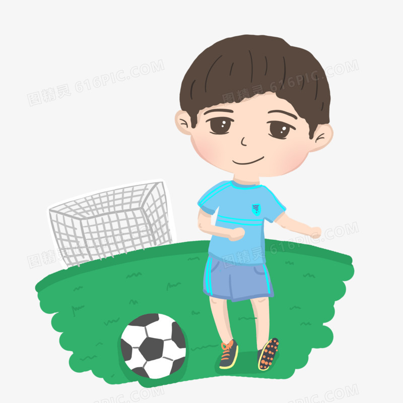 运动卡通人物可爱男孩元素踢足球