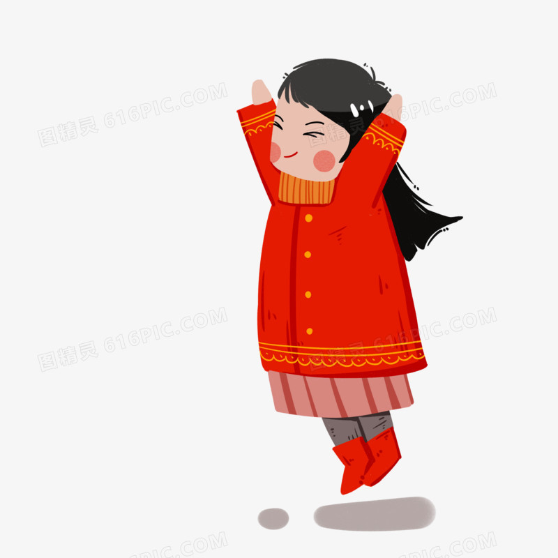 跳跃的保暖女孩