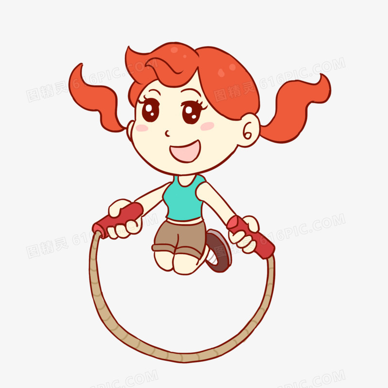 女孩运动跳绳手绘卡通元素