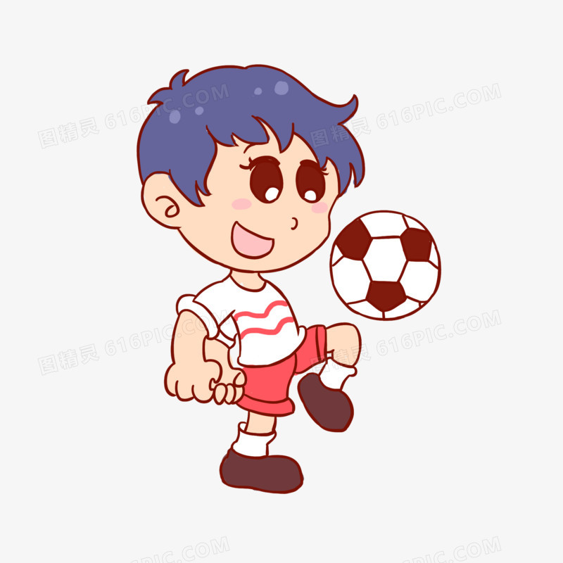男孩踢球足球运动手绘卡通元素