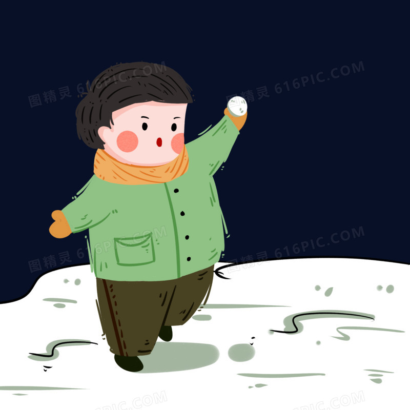 扔雪球的可爱男孩冬季插画