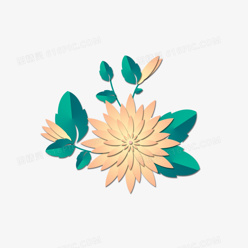 精致原创矢量折纸风格花朵花卉绿色植物免抠元素
