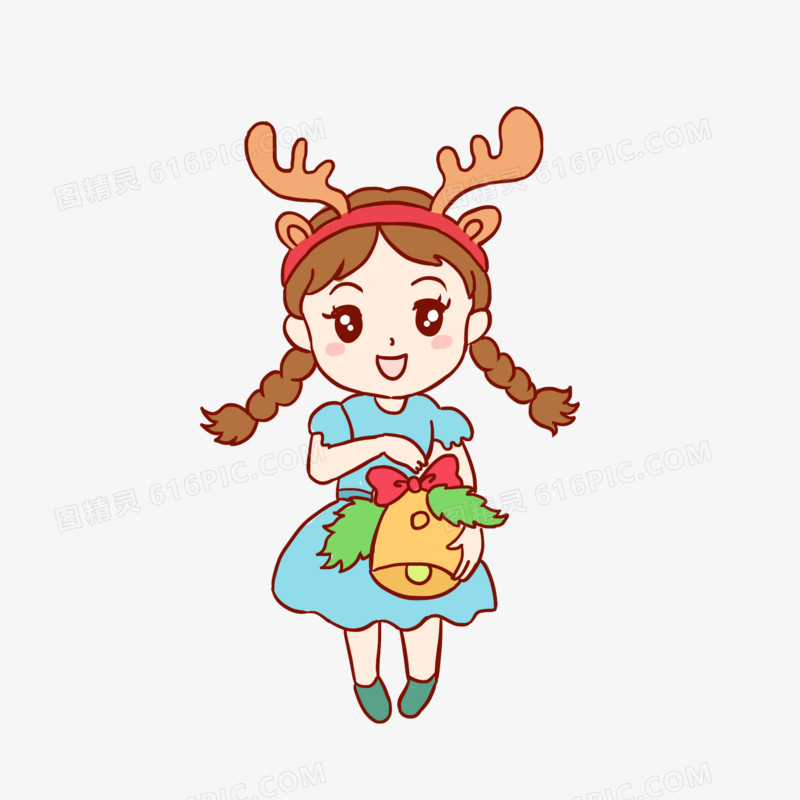 圣诞节女孩鹿角手绘卡通元素