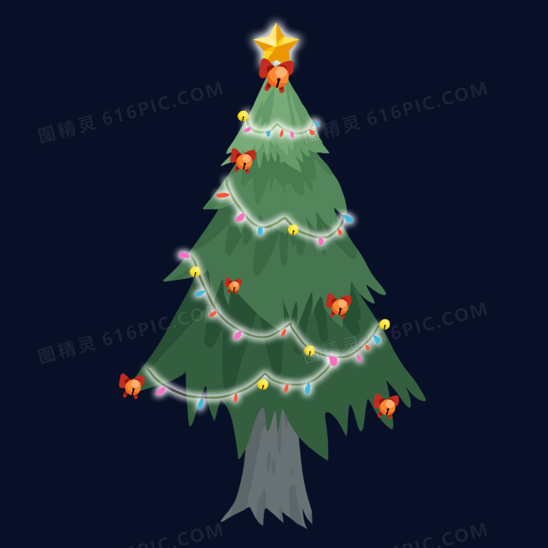 圣诞节挂满发光灯的圣诞树矢量原创卡通手绘免抠元素