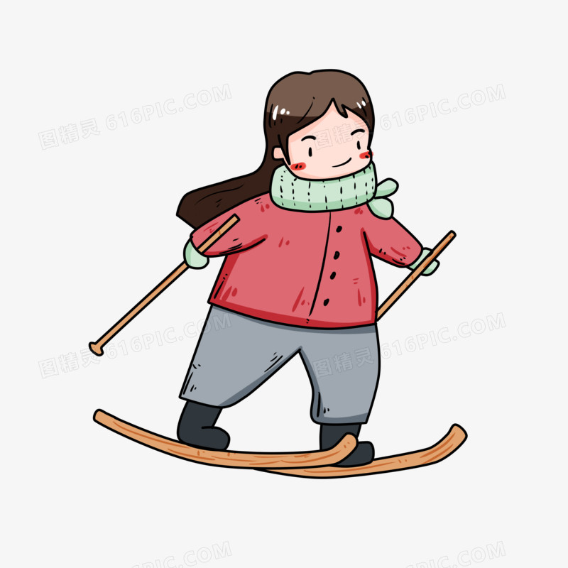 滑雪的运动女孩插画