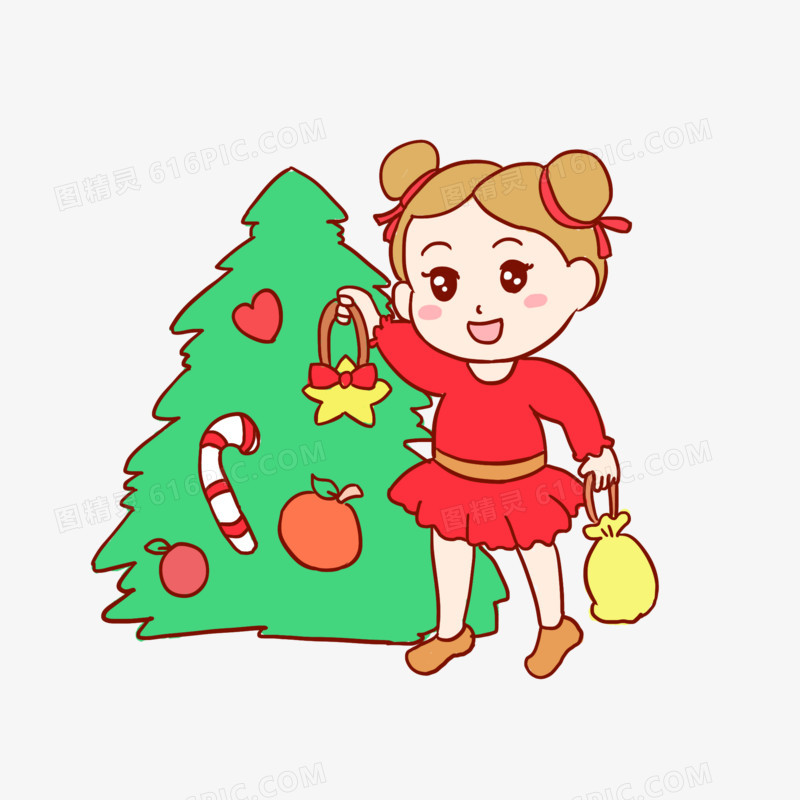 圣诞女孩圣诞装饰手绘卡通元素