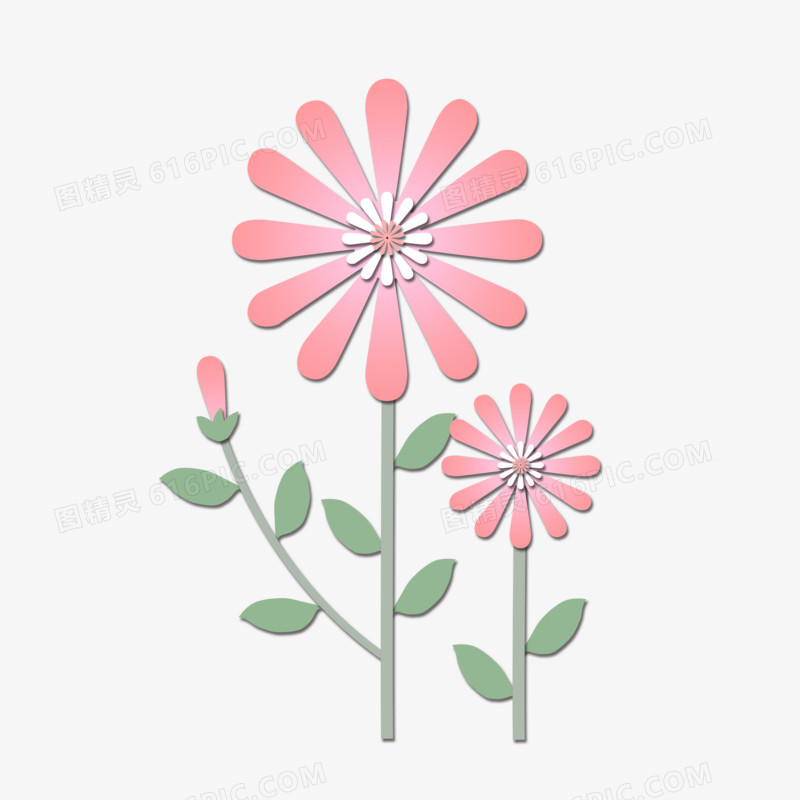 粉色矢量剪纸折纸风格花朵花卉植物免抠卡通元素