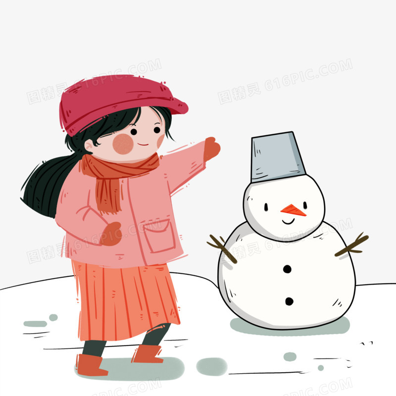 雪地游戏堆雪人女孩