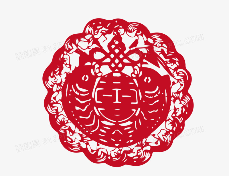 手绘剪纸风吉祥鱼图案插画