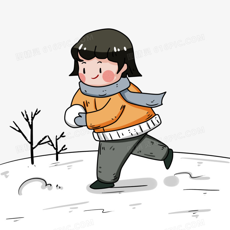 奔跑打雪仗的可爱女孩