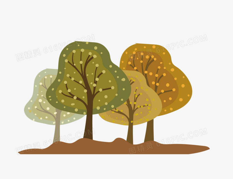 手绘秋季树木矢量图插画元素