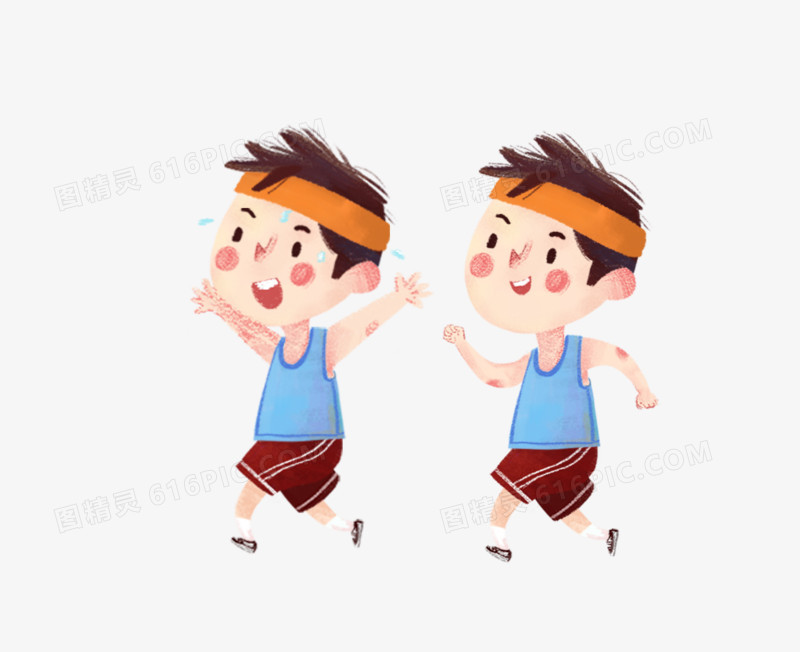夏日手绘马拉松跑步男孩元素