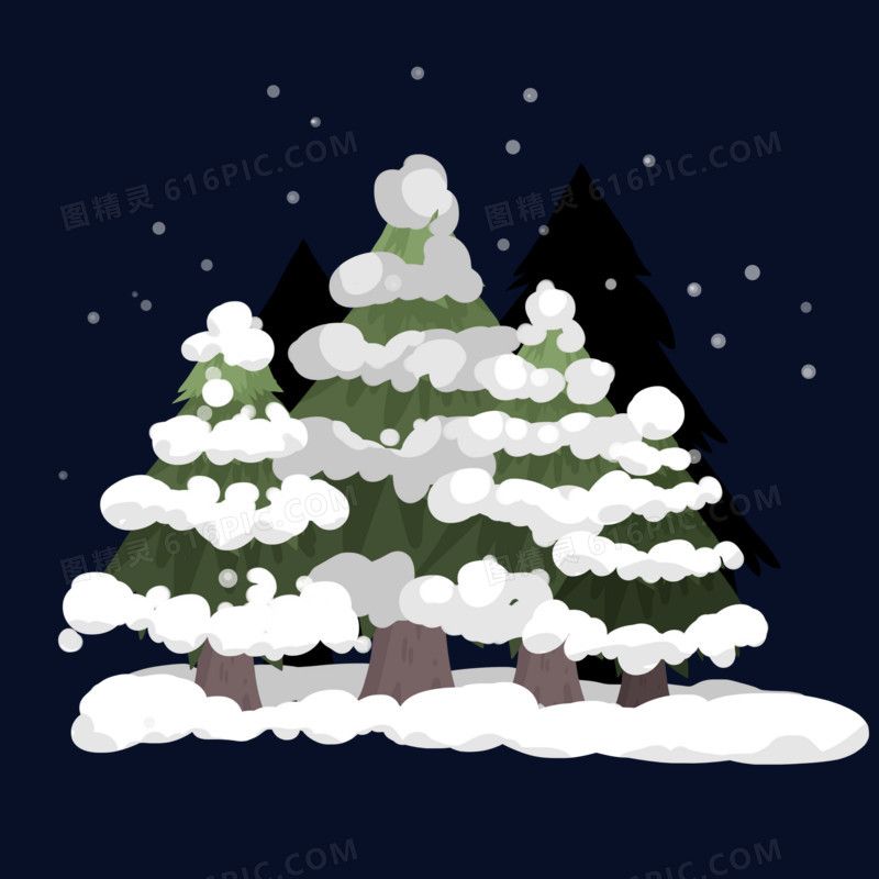 手绘冬天森林树木白雪覆盖卡通矢量免抠元素