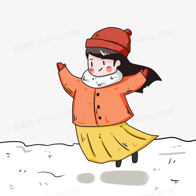 冬季雪地跳跃女孩