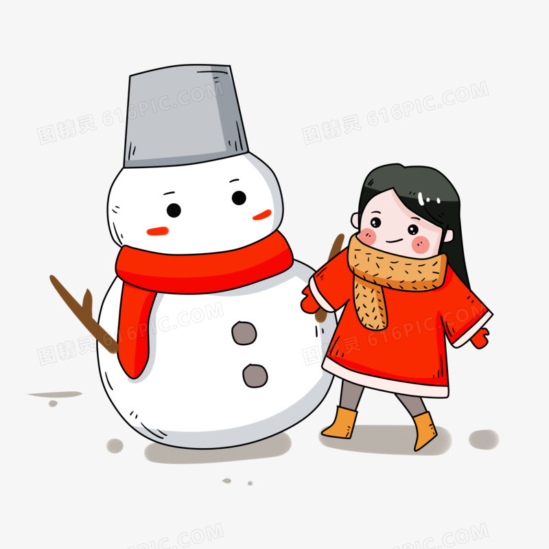 保暖女孩与可爱雪人