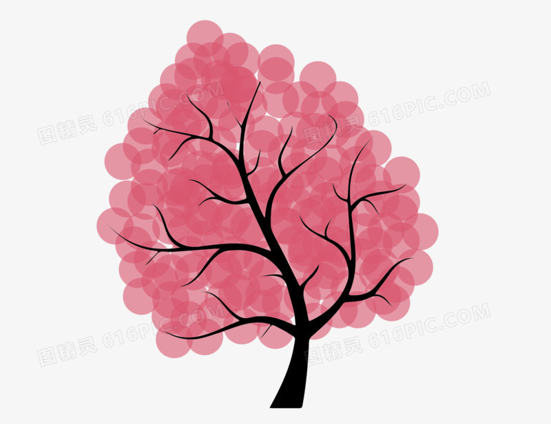 手绘粉红色装饰树木插画元素