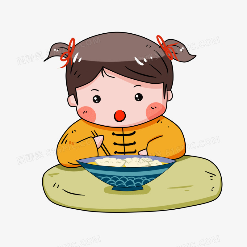 冬至女孩吃水饺插画