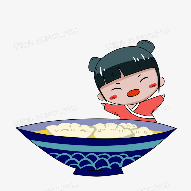 冬季吃饺子的可爱女孩
