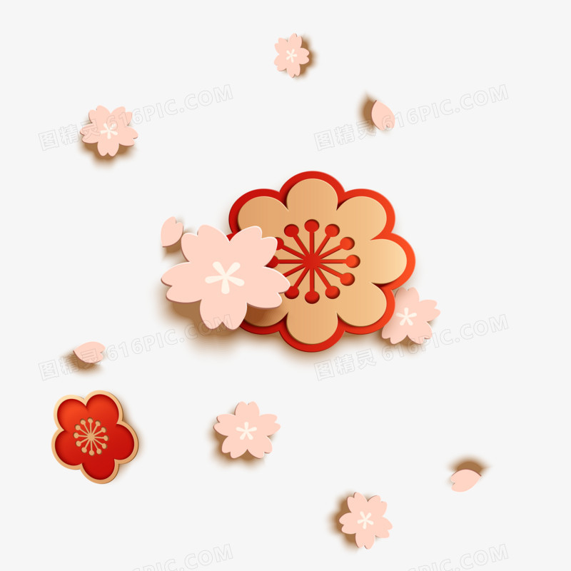 粉色花朵剪纸风格