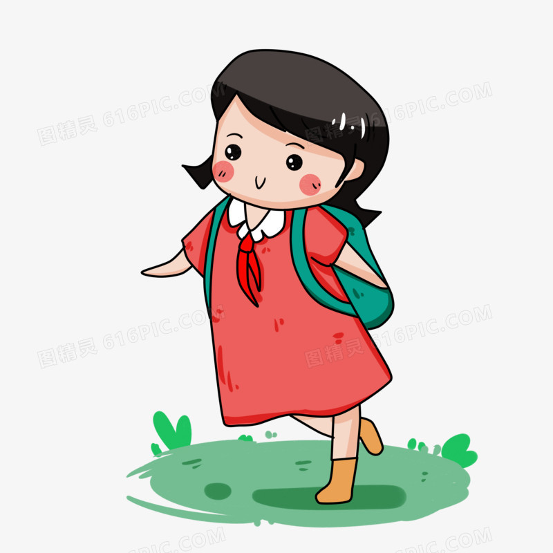 开学季女孩开心上学