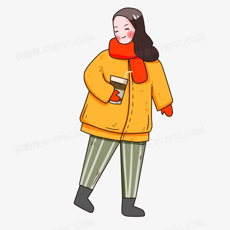围巾保暖女孩冬季插画
