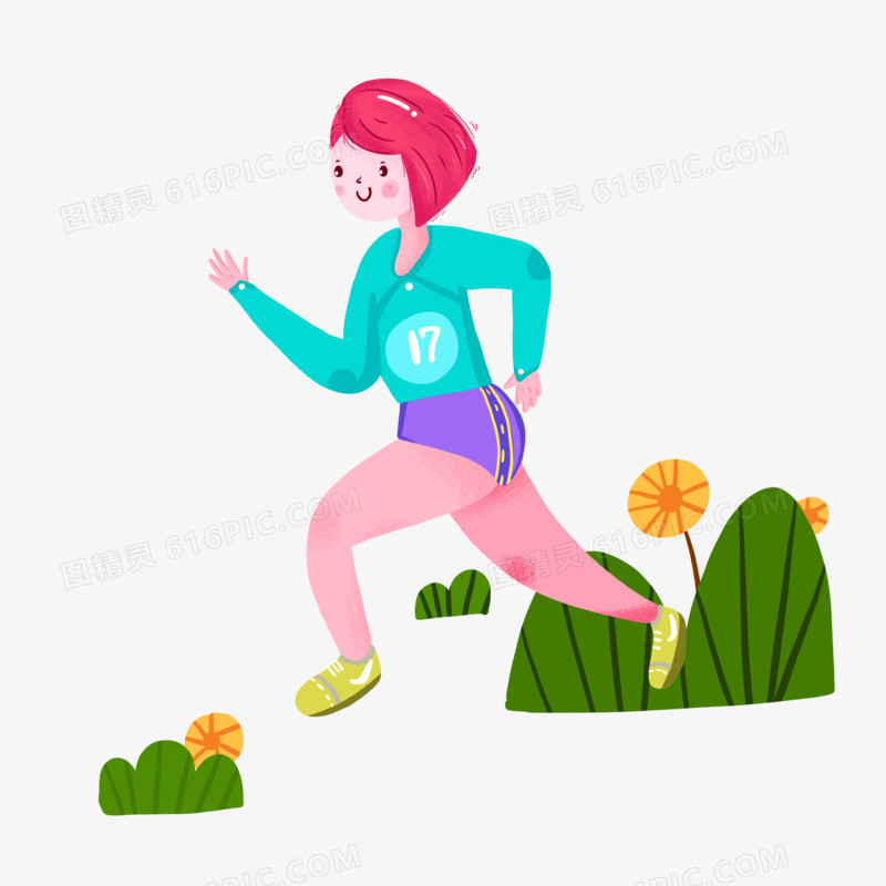 卡通跑步可爱简约女孩元素
