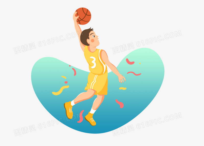 卡通男生暑假运动会比赛打篮球手绘插画