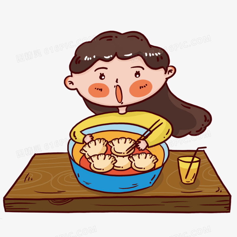 冬至吃饺子的小女孩