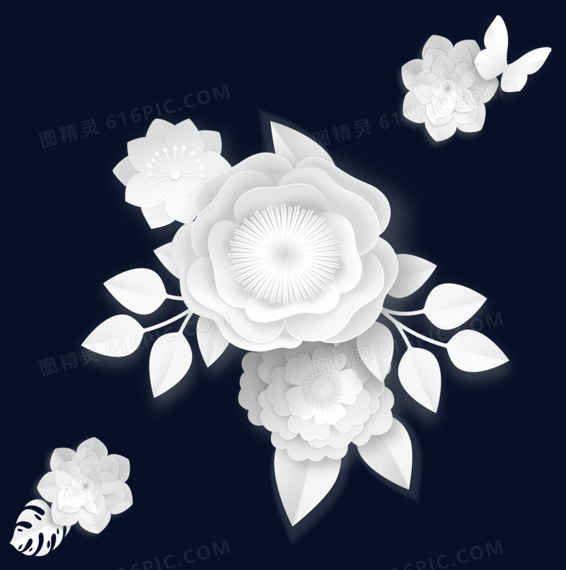 金银色花剪纸风格AI矢量图2