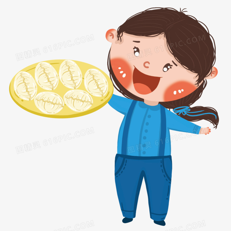手端着饺子开心的女孩