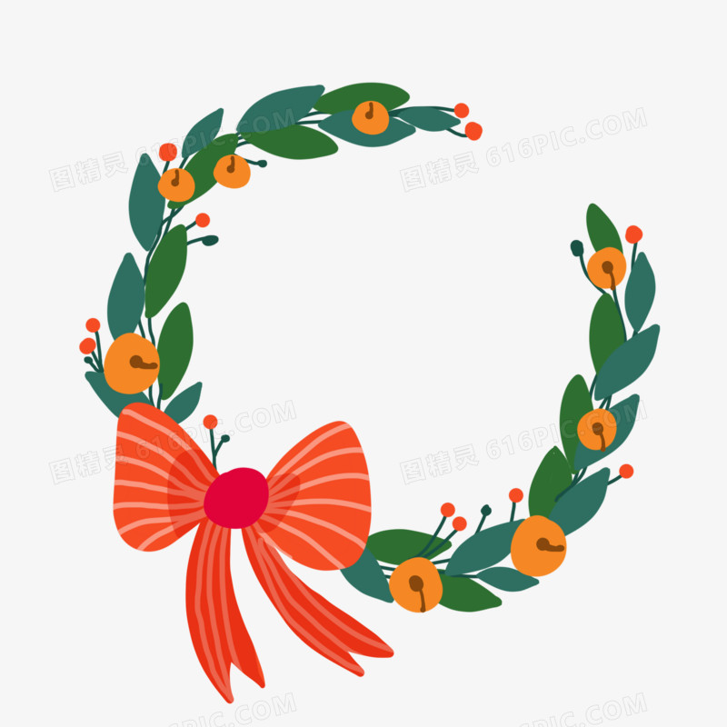 手绘圣诞节蝴蝶铃铛花环边框元素