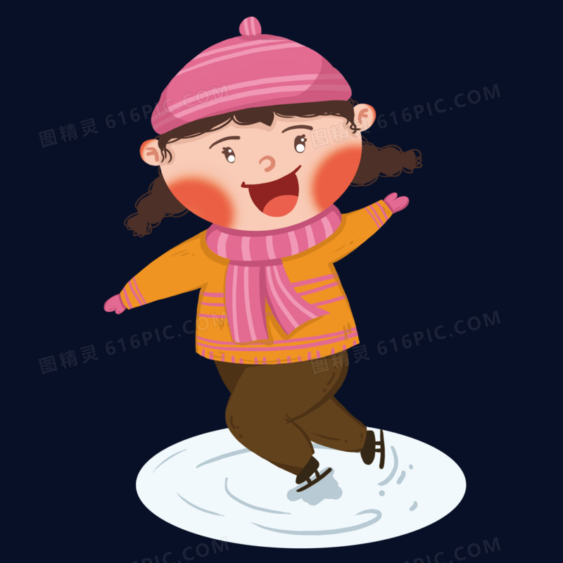 雪地上开心滑冰的女孩