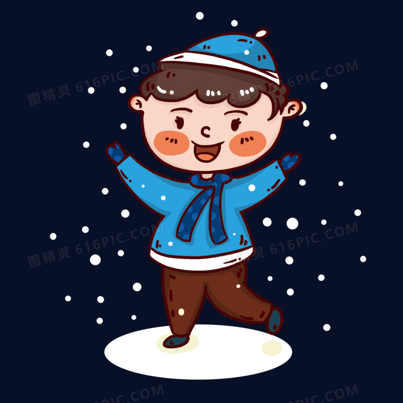 雪地里玩雪的小男孩