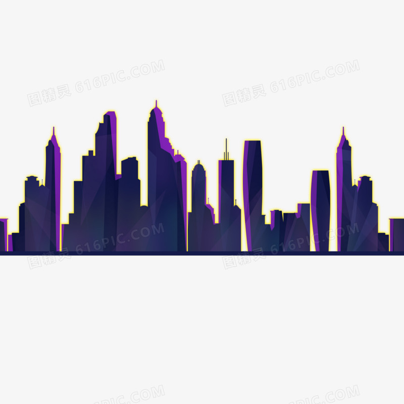 紫色唯美城市剪影图